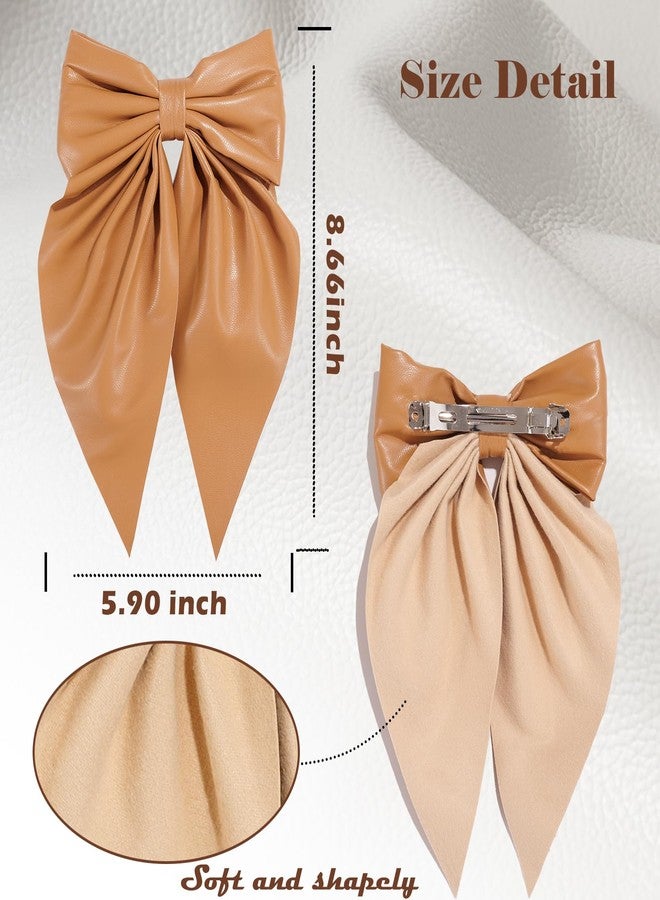oneye Large Bow Hair Clips for Women Leather PU Hair Bows Hair Ribbon Clips with Long Tail Big Bow Metal Barrettes Hair Accessories for Women Girls with 4PCS - Image 3